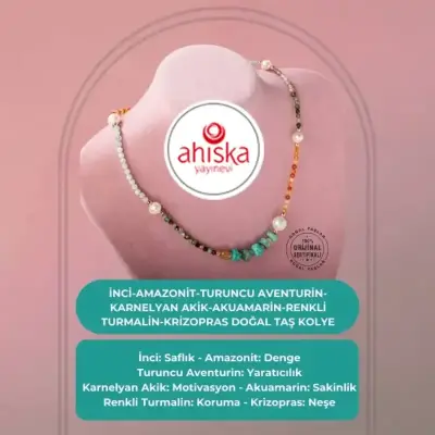 İnci-Amazonit-Turuncu Aventurin-Karnelyan Akik-Akuamarin-Renkli Turmalin-Krizopras Doğal Taş Kolye - Doğal Taş (1)