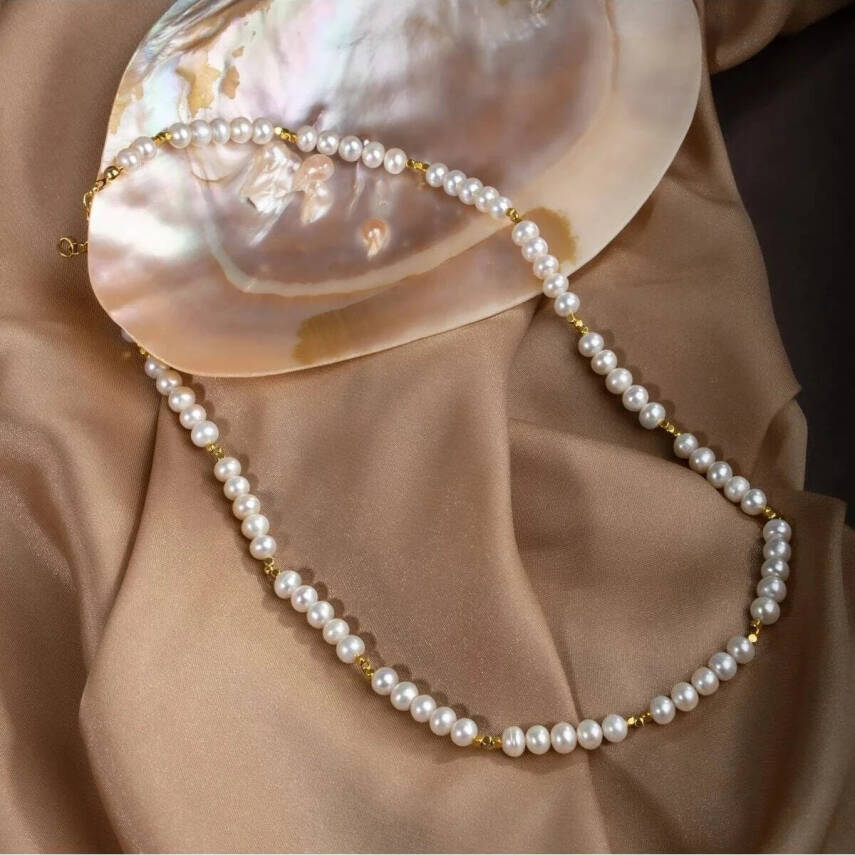 İnci Doğal Taş Altın Kaplama Kapama Kolye - 1