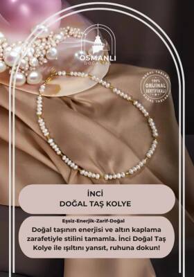 İnci Doğal Taş Altın Kaplama Kapama Kolye - 2