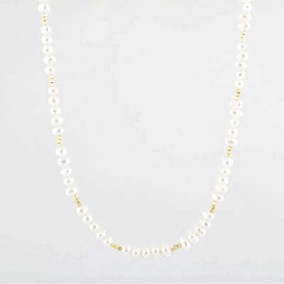 İnci Doğal Taş Altın Kaplama Kapama Kolye - 3