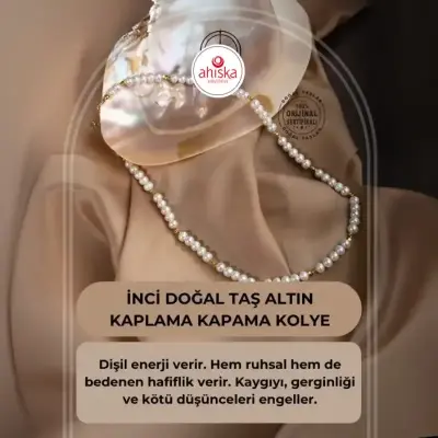 İnci Doğal Taş Altın Kaplama Kapama Kolye - Doğal Taş (1)