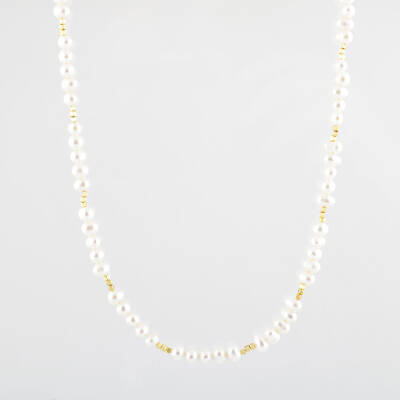 İnci Doğal Taş Altın Kaplama Kapama Kolye - 2