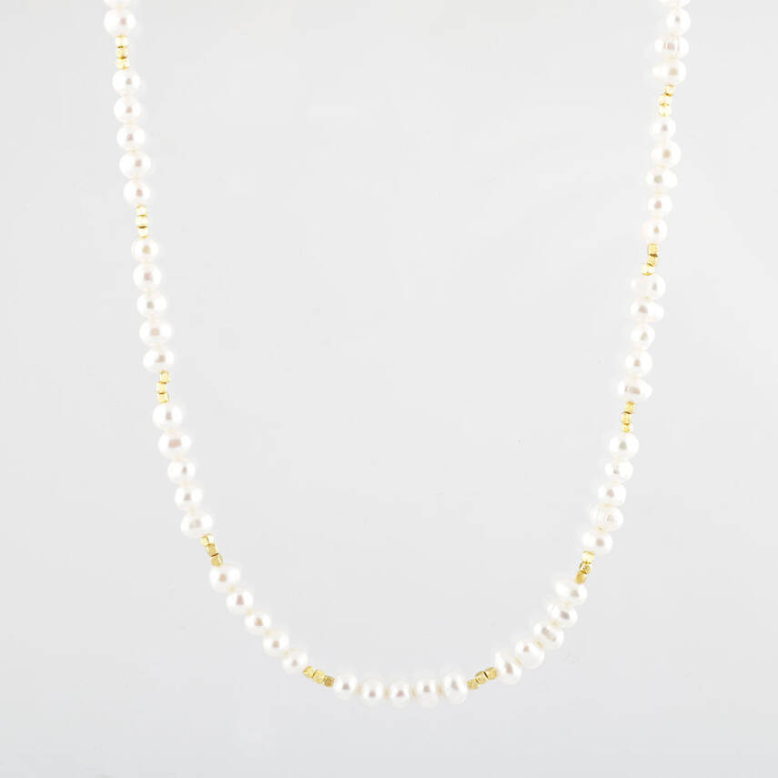 İnci Doğal Taş Altın Kaplama Kapama Kolye - 2