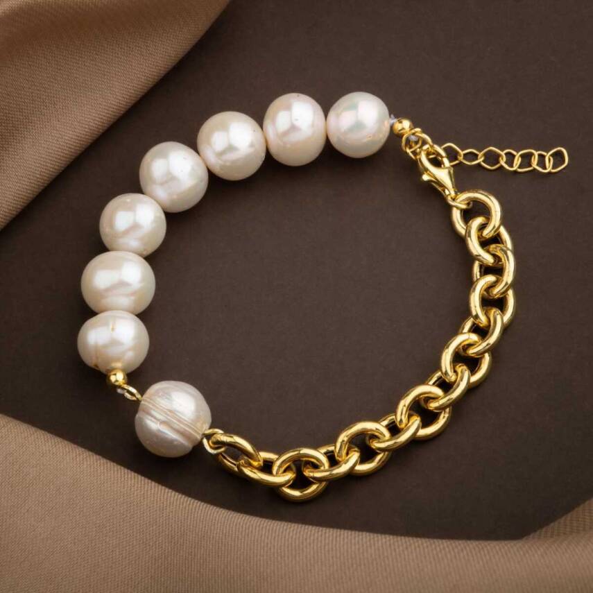 İnci Doğal Taş Doc Gümüş Zincir Tasarım Bileklik - 3