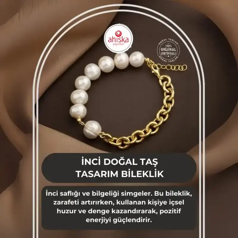 İnci Doğal Taş Doc Gümüş Zincir Tasarım Bileklik - 2
