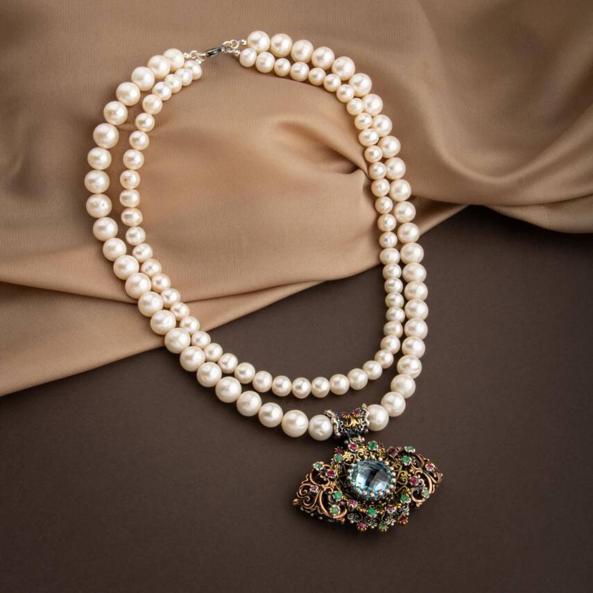 İnci Doğal Taş El İşlemesi Koleksiyon Topaz Kolye - 42cm - 3