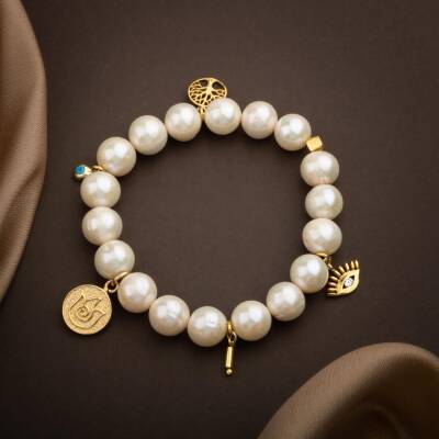 İnci Doğal Taş Gümüş Charm Bileklik - Osmanlı Doğaltaş