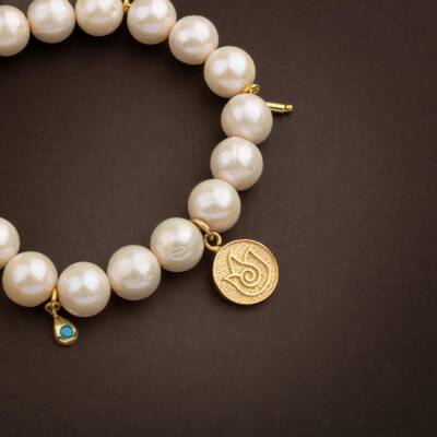 İnci Doğal Taş Gümüş Charm Bileklik - 3