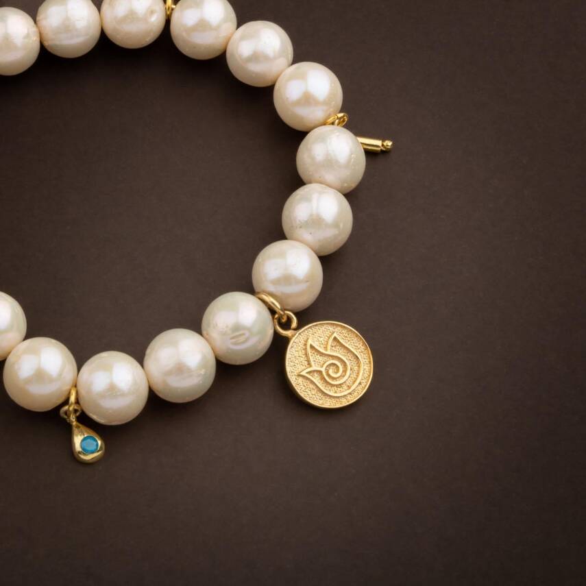 İnci Doğal Taş Gümüş Charm Bileklik - 3