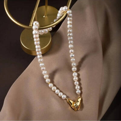 İnci Doğal Taş Gümüş El Ele Kolye - 5