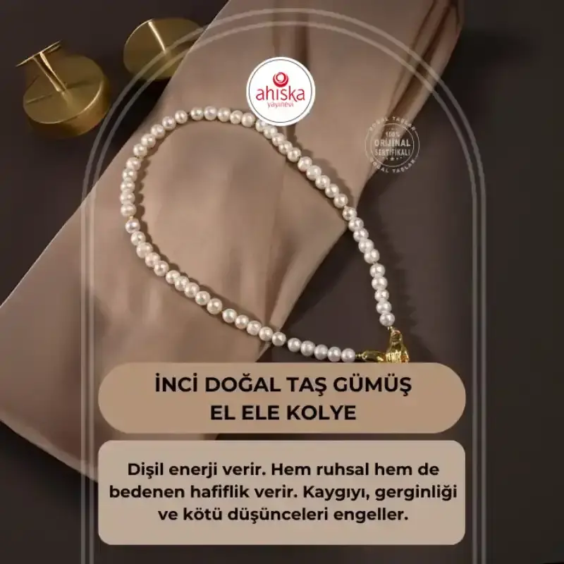 İnci Doğal Taş Gümüş El Ele Kolye - 2