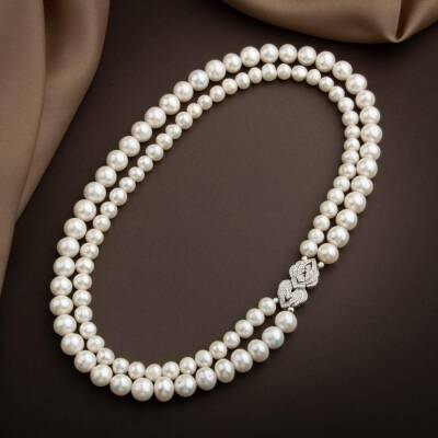 İnci Doğal Taş Gümüş Kilit Kolye - Osmanlı Doğaltaş