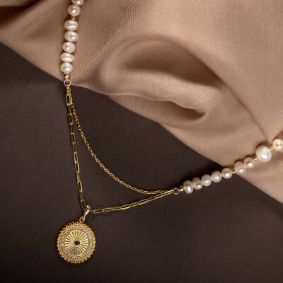 İnci Doğal Taş Gümüş Kolye - Osmanlı Doğal Taş