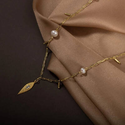 İnci Doğal Taş Gümüş Kolye - 3