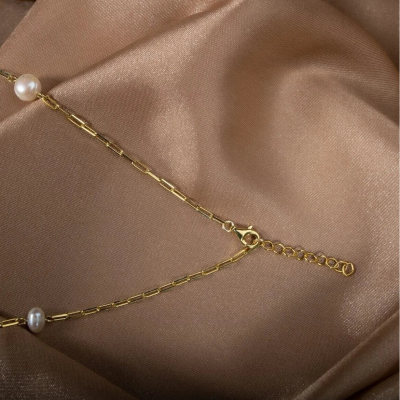 İnci Doğal Taş Gümüş Kolye - 4