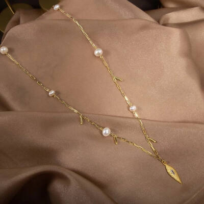 İnci Doğal Taş Gümüş Kolye - 5