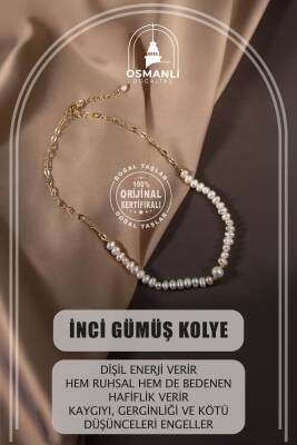 İnci Doğal Taş Gümüş Kolye - Osmanlı Doğaltaş