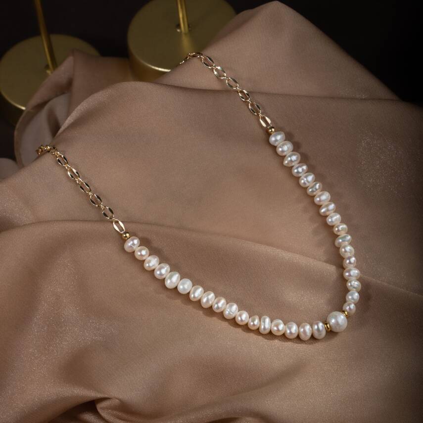 İnci Doğal Taş Gümüş Kolye - 2