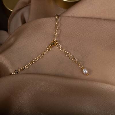 İnci Doğal Taş Gümüş Kolye - 3