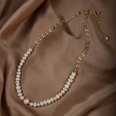 İnci Doğal Taş Gümüş Kolye - 4