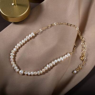 İnci Doğal Taş Gümüş Kolye - 5