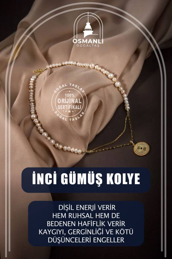 İnci Doğal Taş Gümüş Kolye - 6