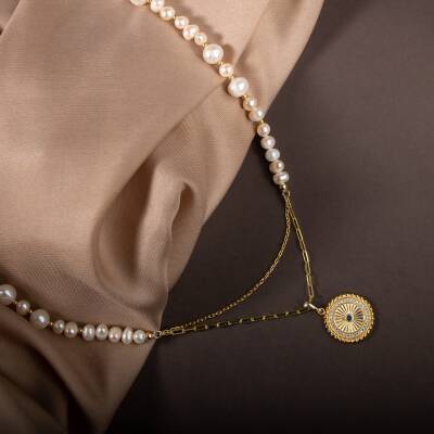 İnci Doğal Taş Gümüş Kolye - 9