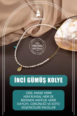 İnci Doğal Taş Gümüş Kolye - 11