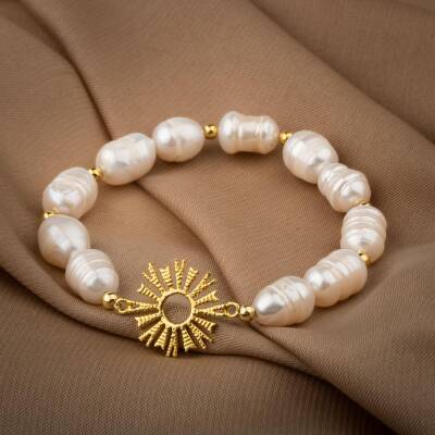 İnci Doğal Taş Gümüş Tasarım Bileklik - Osmanlı Doğaltaş