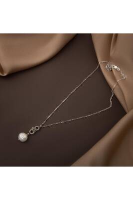 İnci Doğal Taş Gümüş Tasarım Zincir Kolye - 50cm - Osmanlı Doğaltaş