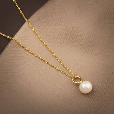 İnci Doğal Taş Gümüş Tasarım Zincir Kolye - 50cm - Osmanlı Doğaltaş