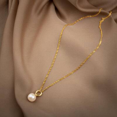 İnci Doğal Taş Gümüş Tasarım Zincir Kolye - 50cm - 4