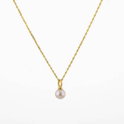 İnci Doğal Taş Gümüş Tasarım Zincir Kolye - 50cm - 5