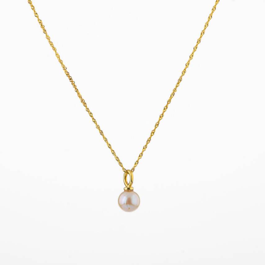 İnci Doğal Taş Gümüş Tasarım Zincir Kolye - 50cm - 5