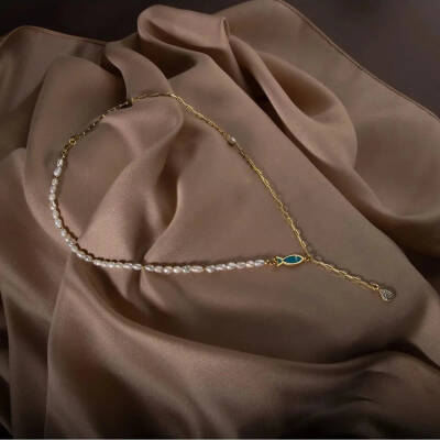 İnci Doğal Taş Gümüş Zincir Kolye - Osmanlı Doğaltaş