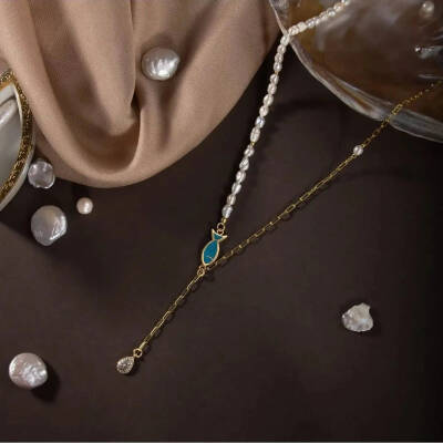 İnci Doğal Taş Gümüş Zincir Kolye - 2