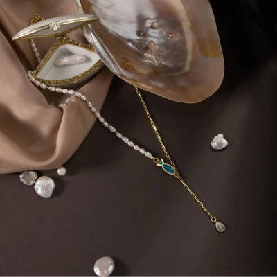 İnci Doğal Taş Gümüş Zincir Kolye - 4