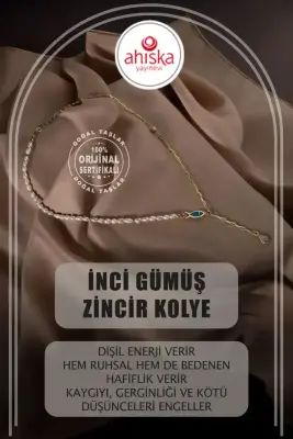 İnci Doğal Taş Gümüş Zincir Kolye - 1