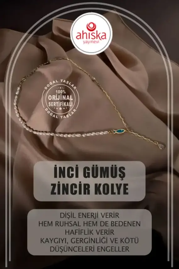 İnci Doğal Taş Gümüş Zincir Kolye - 1