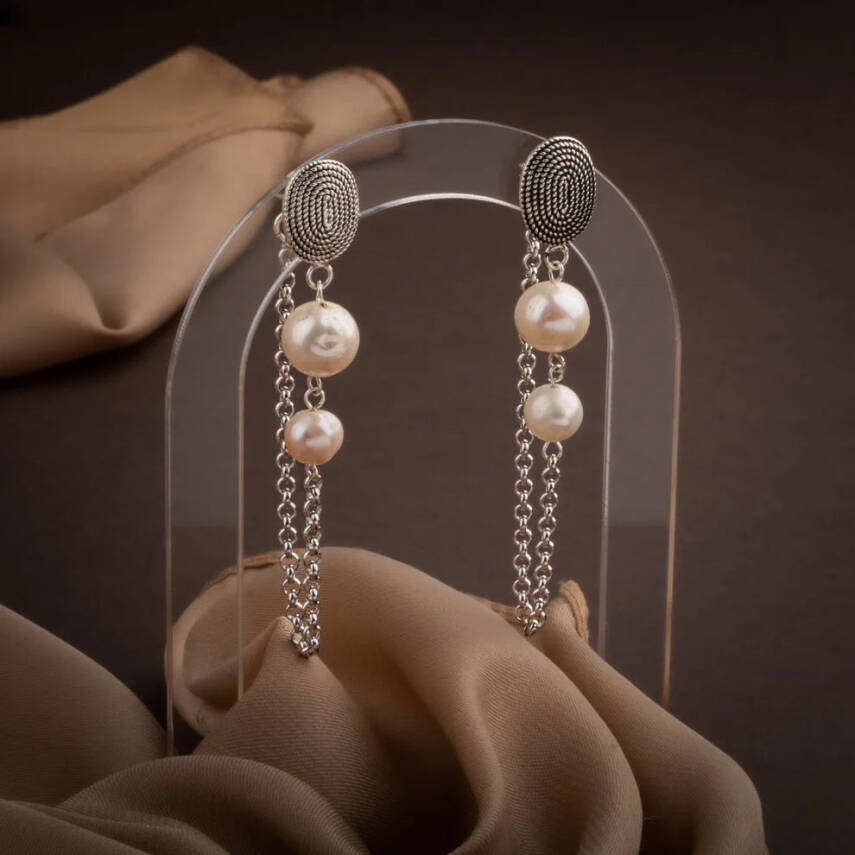 İnci Doğal Taş Telkari Gümüş Küpe - 1