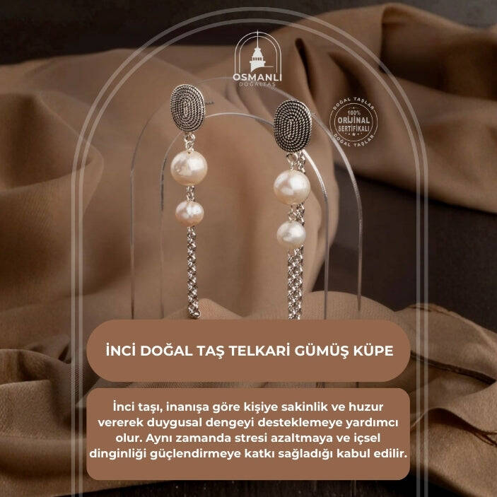 İnci Doğal Taş Telkari Gümüş Küpe - 2
