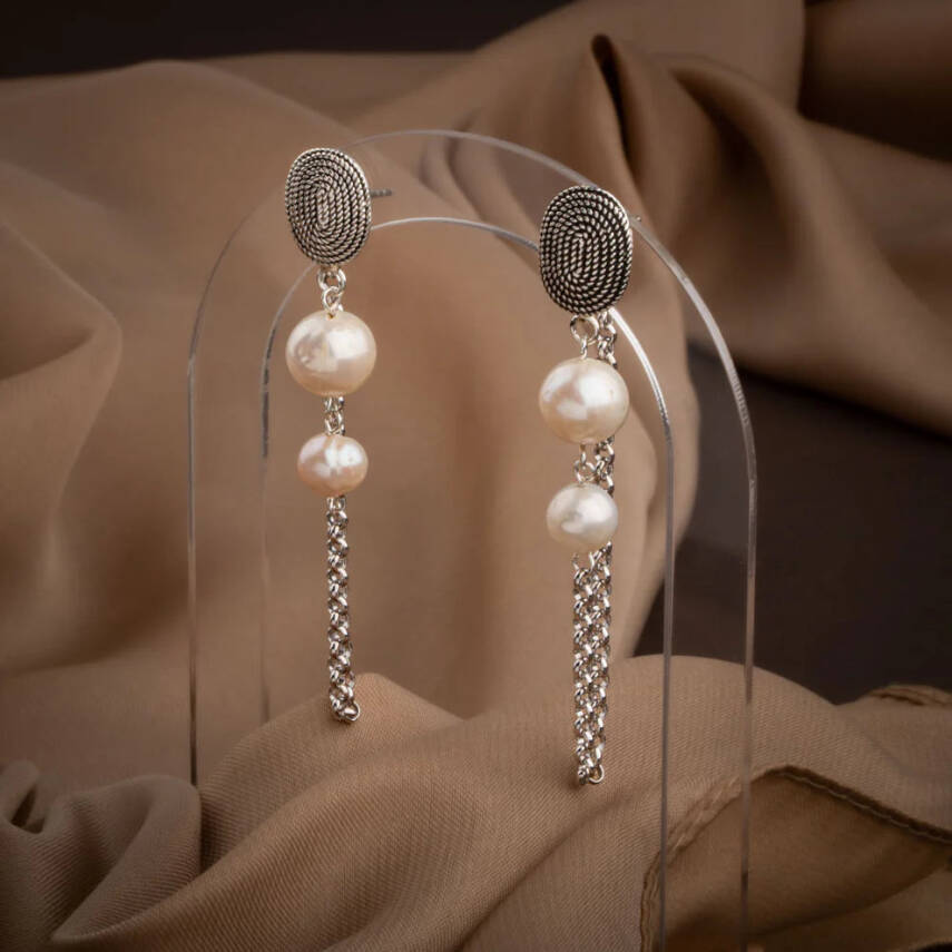 İnci Doğal Taş Telkari Gümüş Küpe - 3