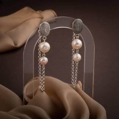 İnci Doğal Taş Telkari Gümüş Küpe - 3