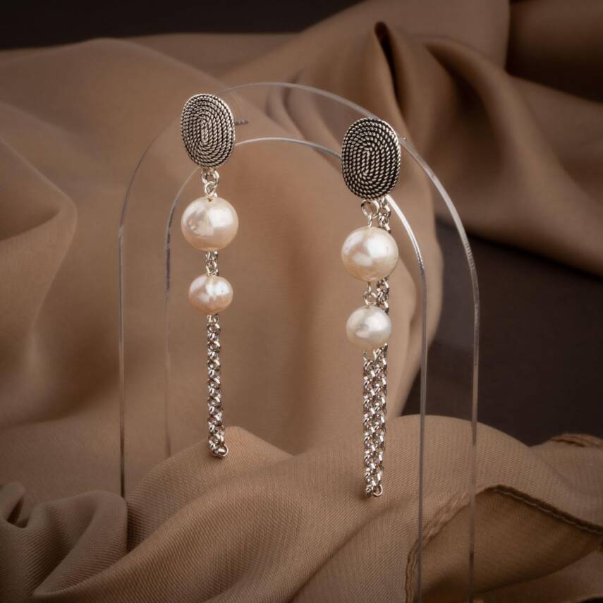 İnci Doğal Taş Telkari Gümüş Küpe - 4