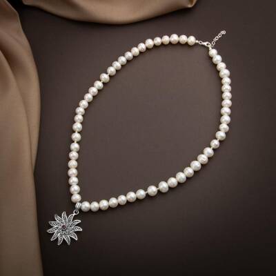 İnci Doğal Taş Telkari Gümüş Tasarım Kolye - 54cm - Osmanlı Doğaltaş