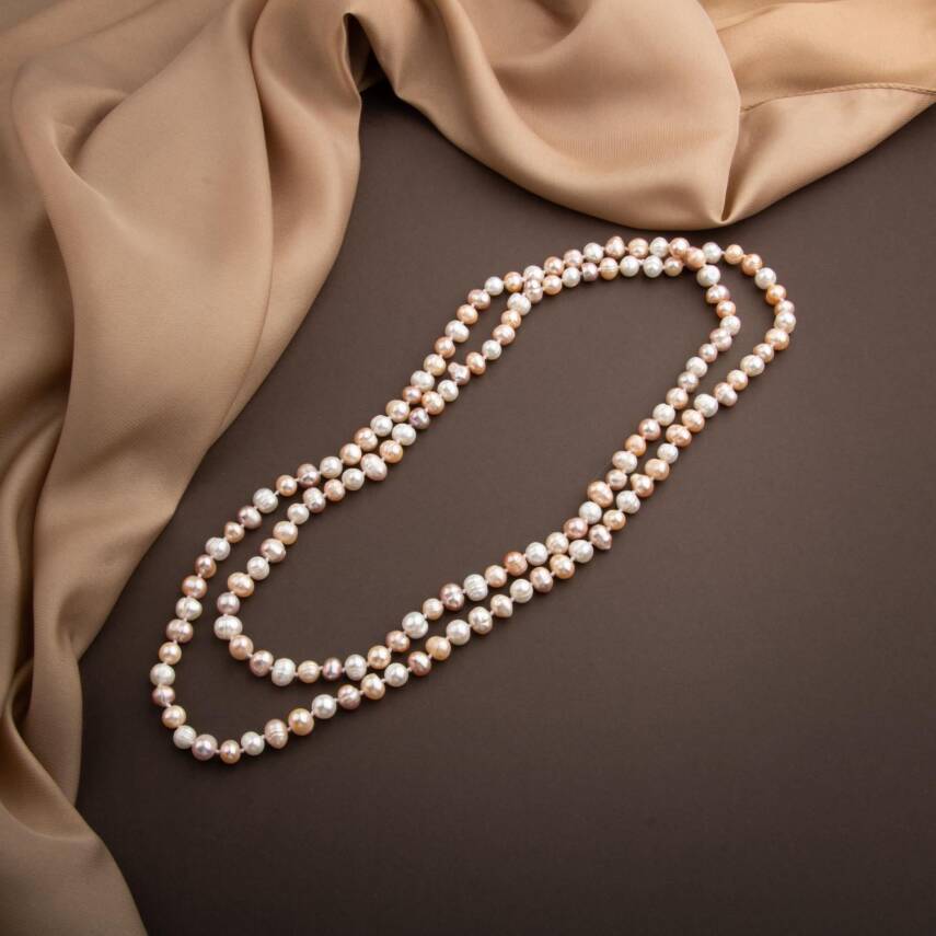 İnci Doğal Taş Uzun Kolye - 1