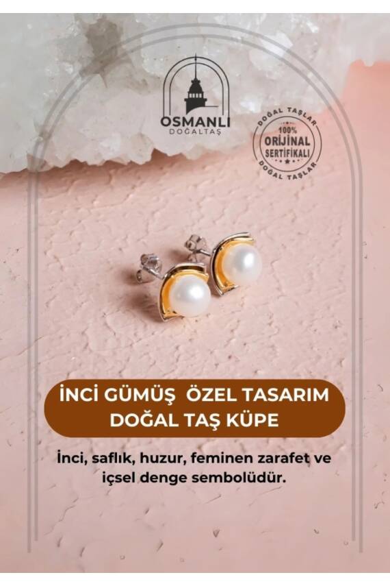 İnci Gümüş Doğal Taş Küpe - 2