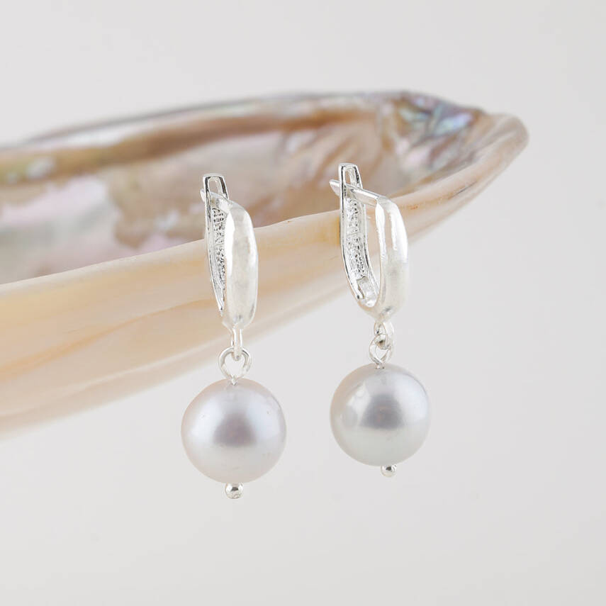 İnci Gümüş Doğal Taş Küpe - 2