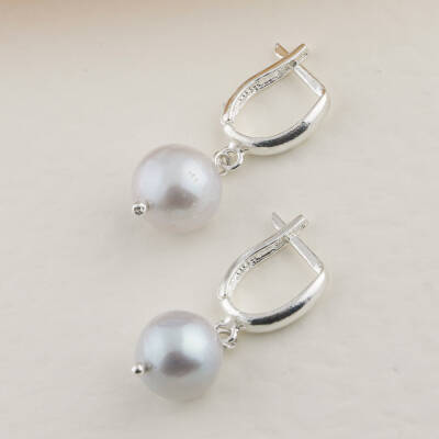 İnci Gümüş Doğal Taş Küpe - 3