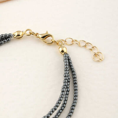 İnci-Hematit Doğal Taş Altın Kaplama Kapama Bileklik - 2